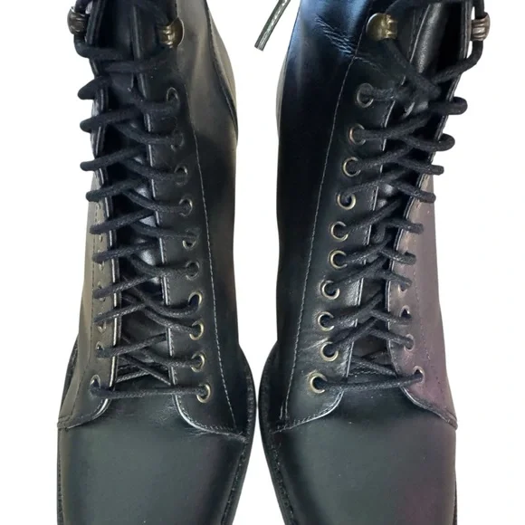 Vintage 80s Euro Club Victorian Style Black Leather LaceUp Granny Boots Goth 8.5 - Picture 4 of 12